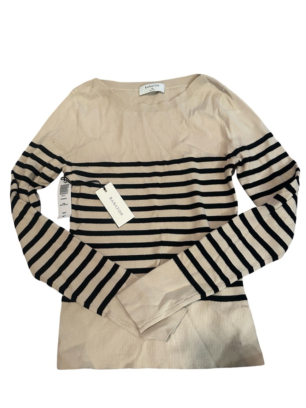 Aritzia Babaton Cream & Black Striped Long-Sleeve Knit Top